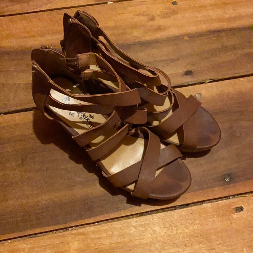 size 6 1/2 brown self esteem wedges